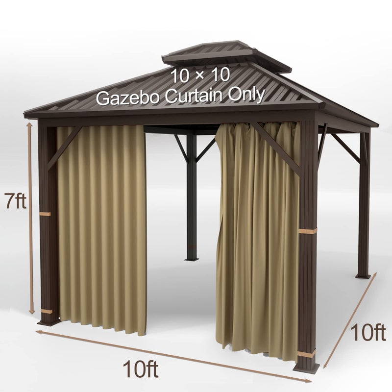 Hugline Gazebo Universal Replacement Privacy Curtain - Hugline 10' x 10' Gazebo Side Wall Outdoor Privacy Panel with Zipper (Khaki) - Image 2